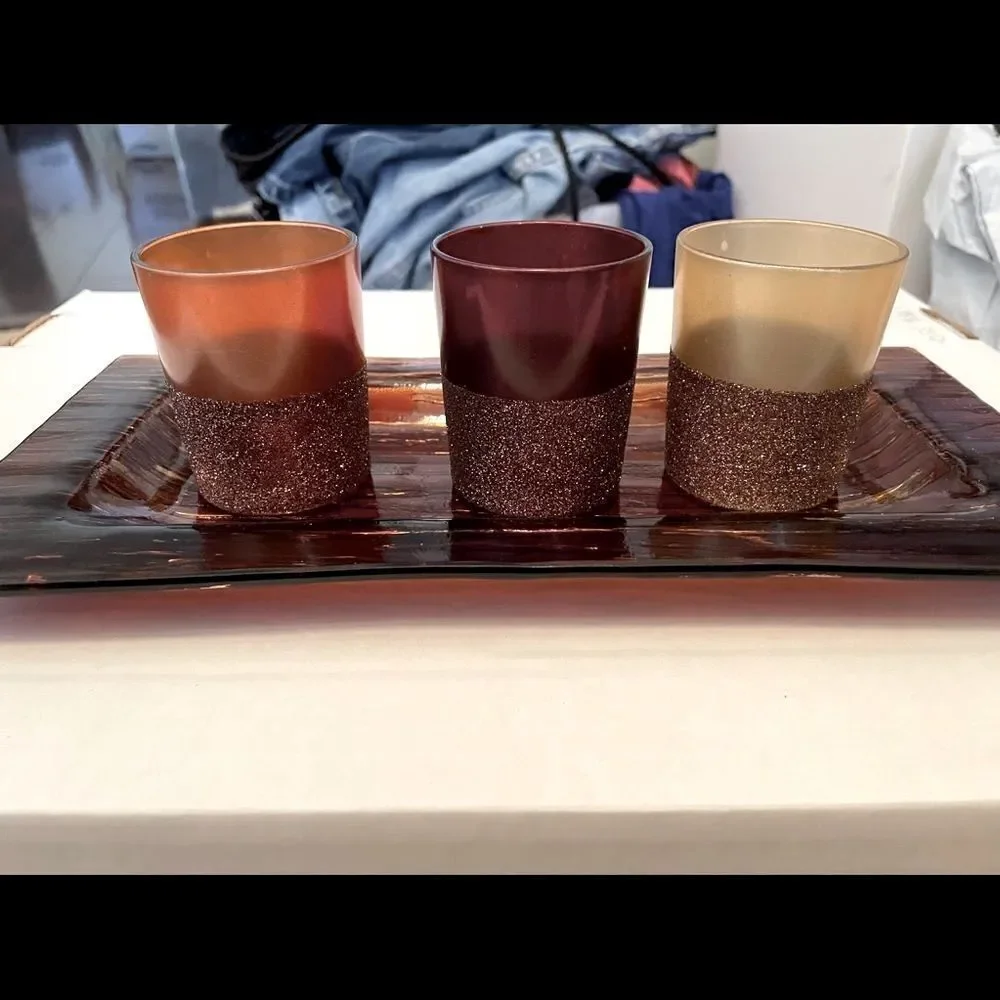 4‎ PIECE GLASS VOTIVE SET IN SHADES OF BROWN